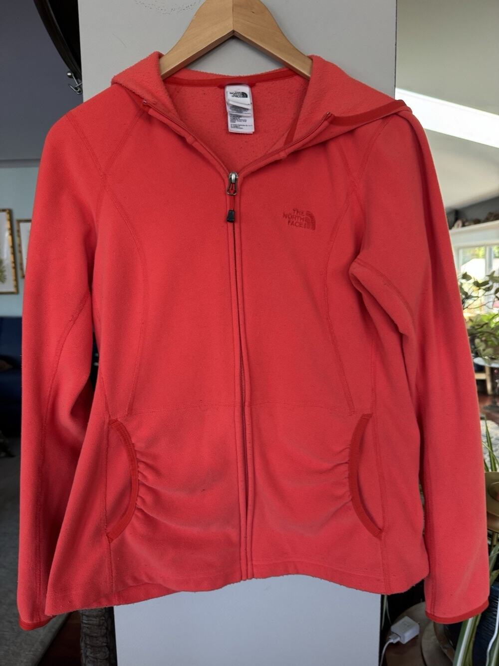 The North Face Women’s Orange Fleece Zip Up Hooded Jacket Size L Soft cozy